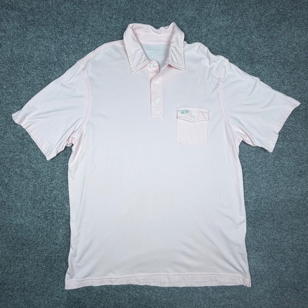 Vineyard Vines Mens Pink Pima Cotton Short Sleeve Pocket Polo Shirt Large L